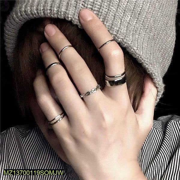 Unisex hip-hop pack of 7 Rings set for silver 5
