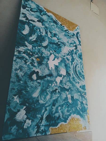 acrylic unique abstract art with golden texture. WhatsApp 03177052311 0