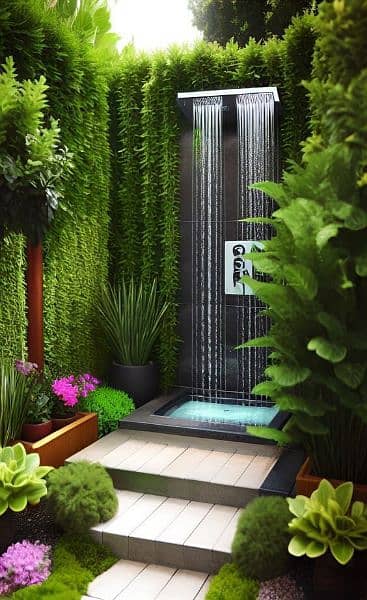 Artificial grass/green mat garden/duck tile/complete glass work 7