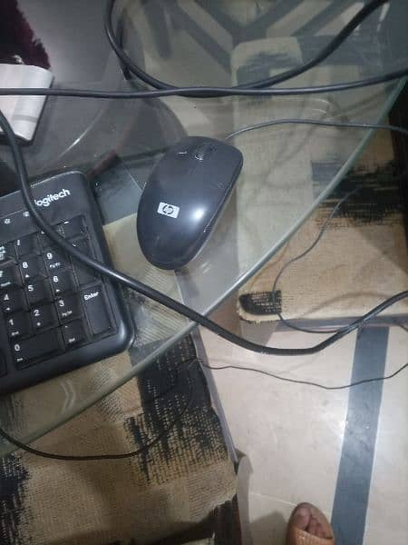 Company of monitor is Dell. Mouse and CPU are 'HP' Keyboard is Logitech 5