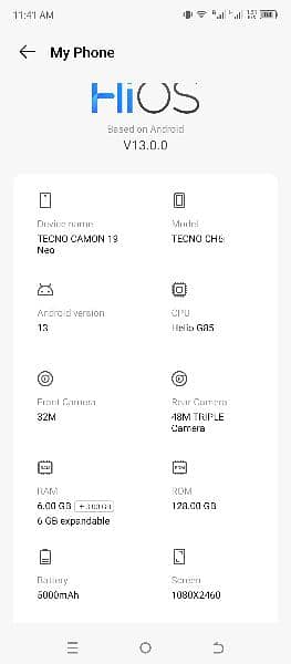 Tecno camon 19 Neo 9 by 10 condition no any fault 6/128 6
