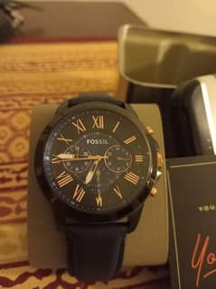 Fossil Grant Chronograph Navy Leather Watch