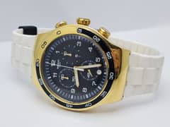 Golden Swatch Irony Quartz Chronograph Gold Platte1d Sports Watch
