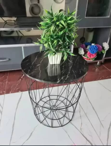 METAL WIRE REMOVABLE WOOD TOP, ROUND COFFEE, SIDE TABLE, STORAGE BASKE 0