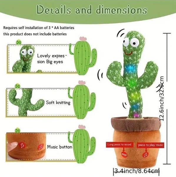 Dancing Cactus Plush Toy For Kids With (Free Delivery) 3
