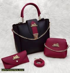 Women's PU Leather Plain Handbag pack of 3