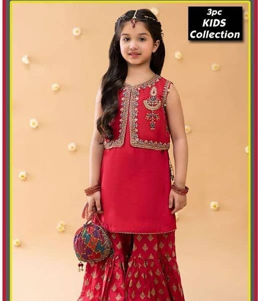 Girls embroiderd lawn 3 piece unstitched suit 1