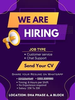 We are Hiring a staff for Costumer Service Job. 0