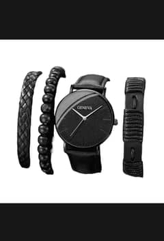 4Pcs Male Leather Bracelet Watches Set for Man Fashion Casual Accessor