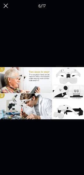 Head-Mounted Magnifier, 5 Magnifying Glass for reading, repair glasses 7