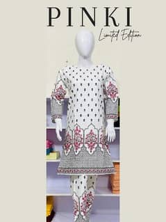 2 pcs Woman stitched Arabic Lawn printed shirt and Trouser