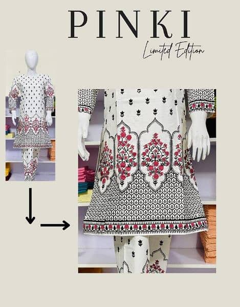 2 pcs Woman stitched Arabic Lawn printed shirt and Trouser 2