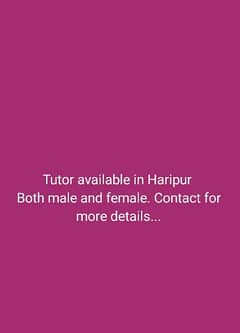 Tutor Available in Haripur