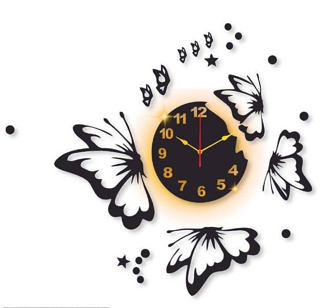 Butterfly laminated Wall Clock with black light 0