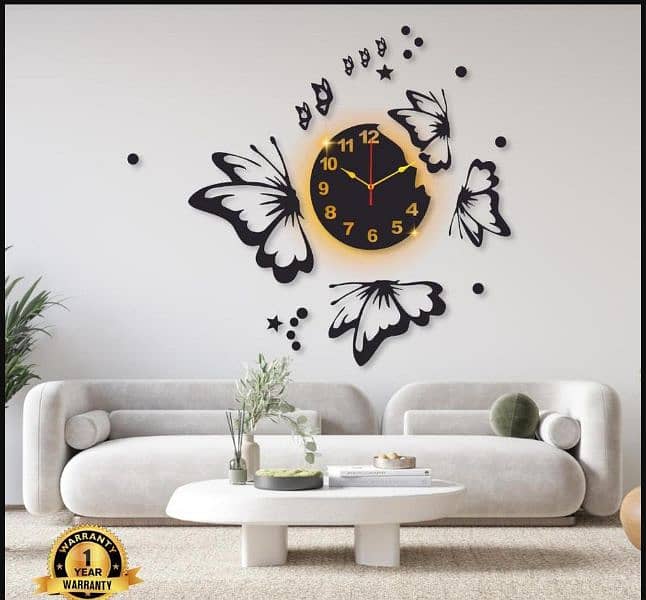 Butterfly laminated Wall Clock with black light 1