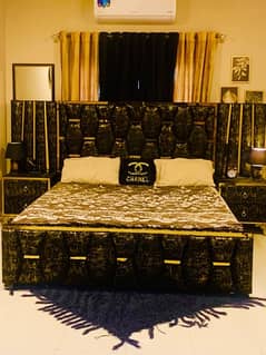 Bed | Dressing | Sidetables | Black Golden Textured Velvet