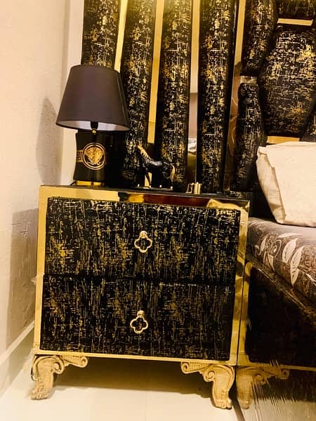Royal Bed Set | Bed | Dressing | Sidetables | Black Golden Velvet 6