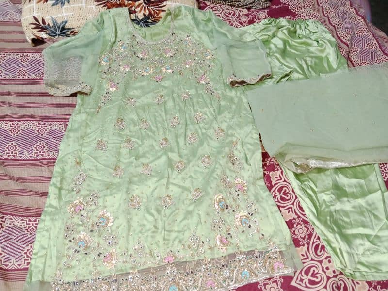 embroidered net Kameez dupatta with silk Shalwar and silk shamiz 0