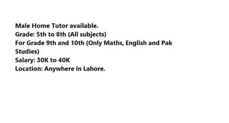 Male Home Tutor Available