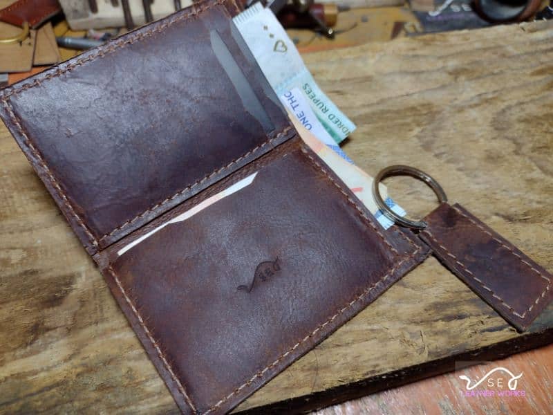Handmade vertical bifold wallet with Keychain 10