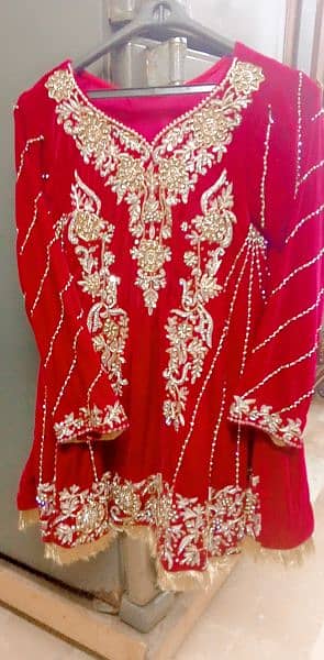 Red Velvet Frock With embroidery 1