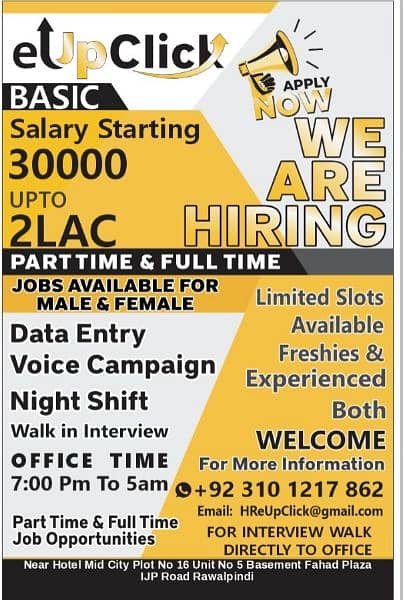 we are hiring experince or fresh agents for call center 0