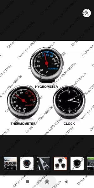 3Pcs/Set Mini Car Clock Car Thermometer Hygrometer Durable Quartz 3