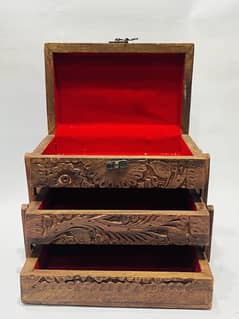 Lacquer Art Jewelry Box Red Square 3 Portion 0