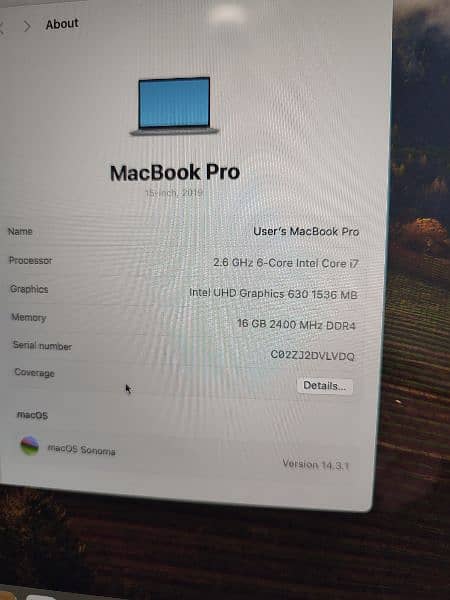 MacBook pro 2019 15 inch 16/512 SSD 4GB graphics card 9