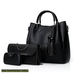 3 Pcs Women's PU Leather Plain Bag