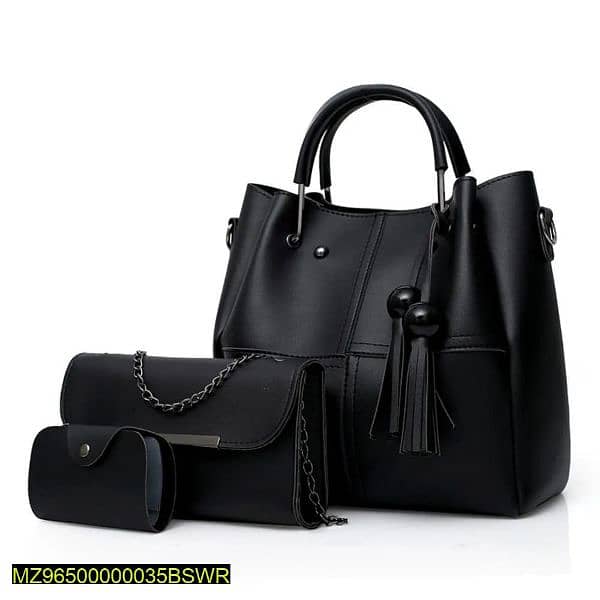 3 Pcs Women's PU Leather Plain Bag 0