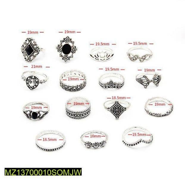 15 PCs Trendy Rings Set in Silver For Girls 1