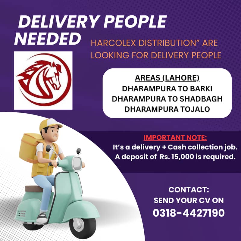 Lahore: Delivery People needed  ڈیلیوری کرنے والے لوگوں کی تلاش میں ہے 2