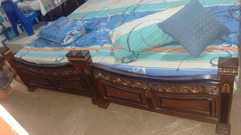 single bed set pair shesham wood with mattress 1
