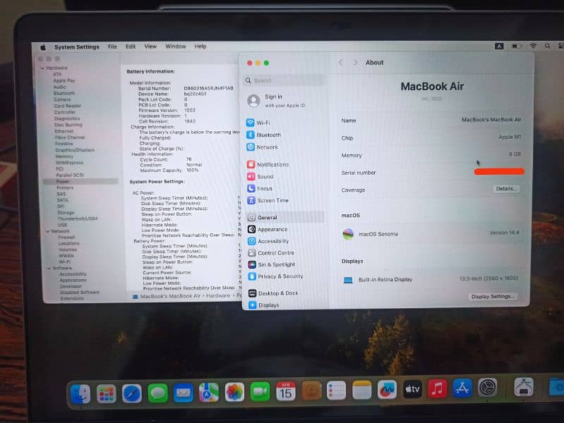 MacBook Air M1 | 100% battery Health | 76 cycle count | 8/256 7