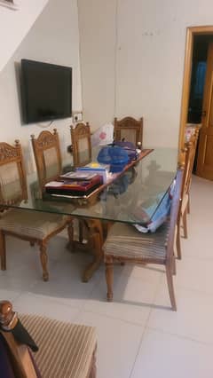 Used Dining Table for Sale with 8 Chairs in Good Condition