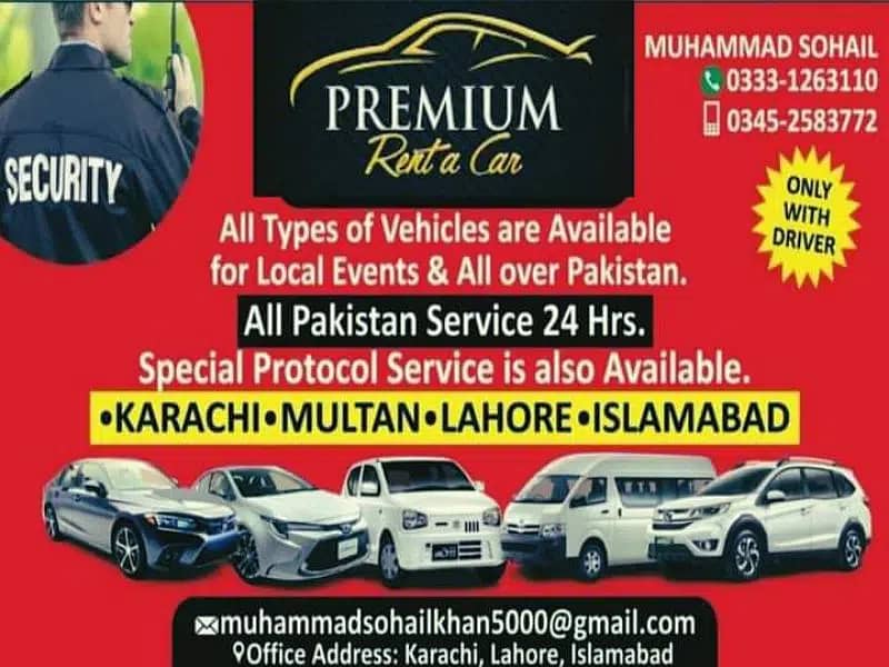 Rent a car in Karachi / SUV rental service/ Rent a car/ Rent a hiace 0