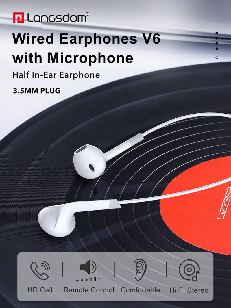 Langsdom V6 Affortable Earphones with Mic, Bass & Volume  Control 5