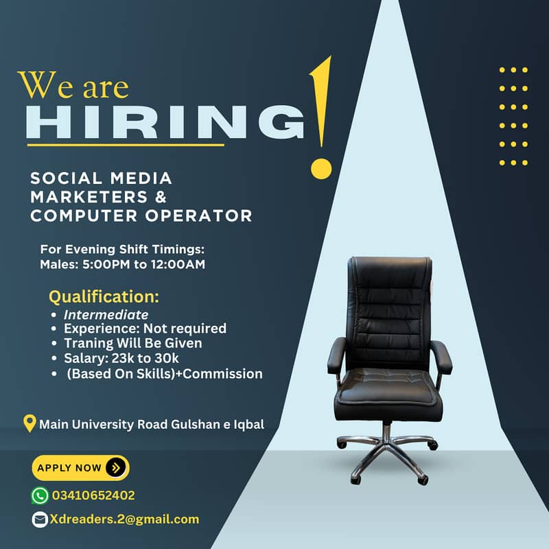 Required Social Media Marketing & Computer Operator Male Staff 0