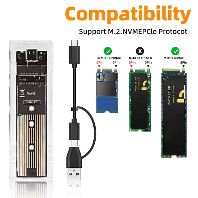 M2 NVME PCIe NGFF SATA Dual Protocol SSD Case 4