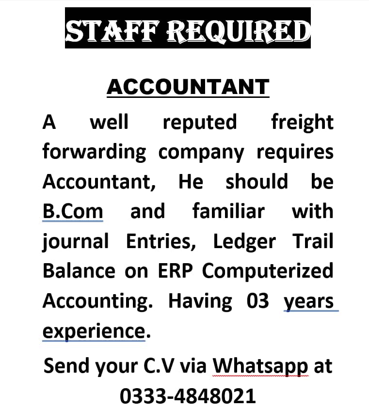 Accountant Required (B. Com) 0