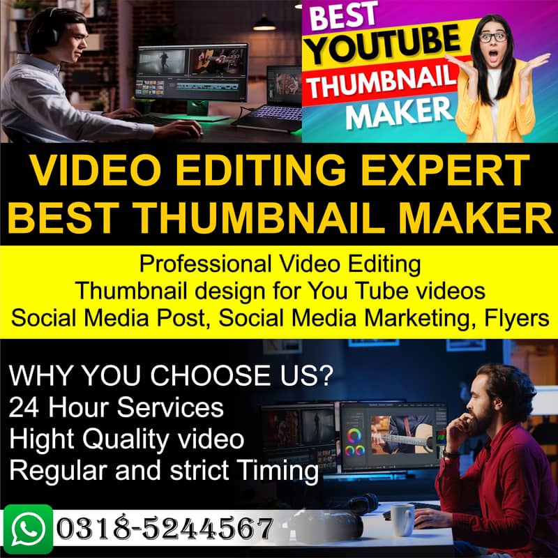 Professional video editing, thumbnail design for YouTube videos, 0