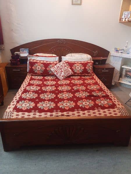 wooden bed, king side bed with side tables attached, very less used 0