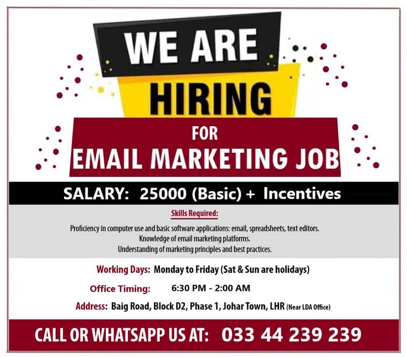 We are hiring for Email Marketing Job (Males Only) 0