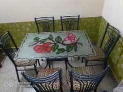 Dining Table with 6 iron chairs