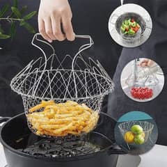 Foldable stainless steel steam fry chef basket kitchen tool