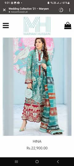 Branded unstitch maryam hussain 3 pc for Sale 0