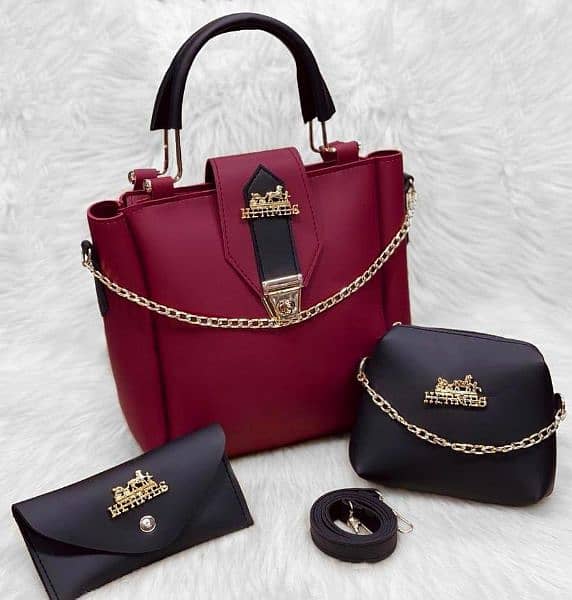 Woman pure leather plain Bag pack of 3 Cash on Delivery 0