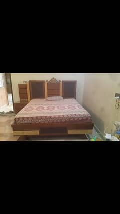 Triple door cupboard, 2 side tables, king size bed, dressing table,mat