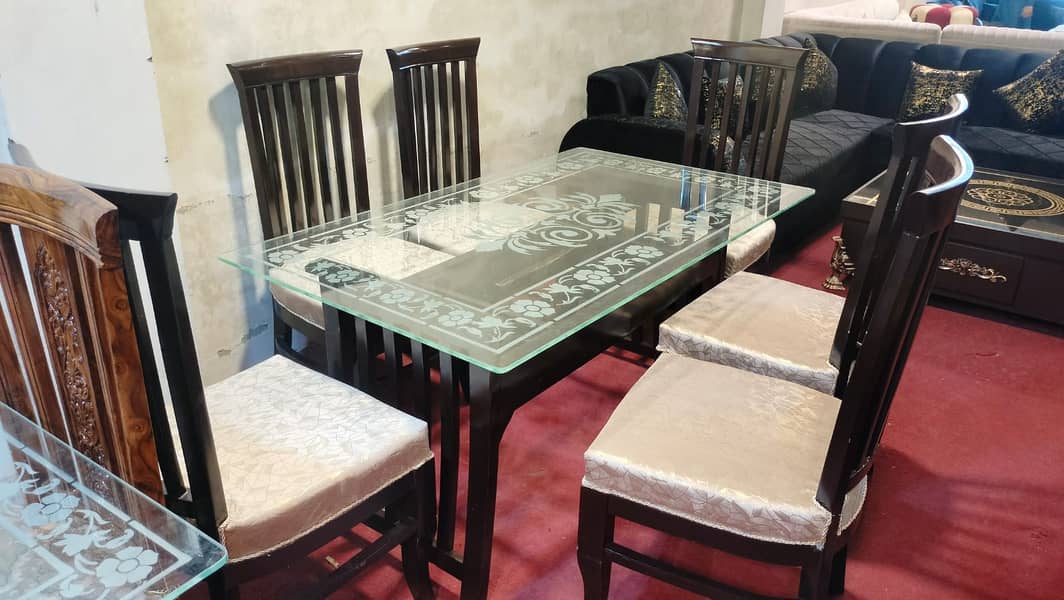 dining table set/wooden chairs/6 seater dining set/glass top dining 3